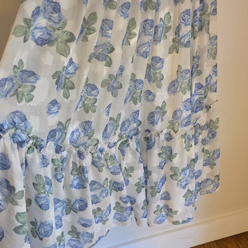 Floral Blue and White Dress Maxi- Garden Girl, Cottage Core Size Small